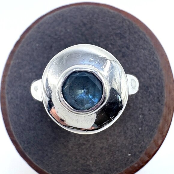 VTG Sterling Silver 925 Blue Topaz Bezel Set Half Round Band Ring Size 7